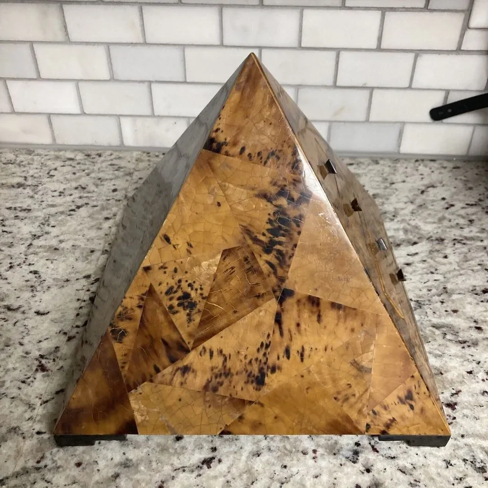 Pyramid Form Jewelry Box by Maitland Smith Veneered Coconut‎ Shell